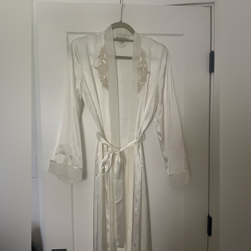 Linea Donatella Ivory Satin Robe with Beaded Appliqué